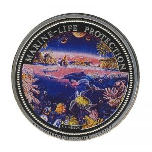 1993, Republic of Palau 1 Dollar Coin 1$ Dolphin Turtle Mermaid sitting Marine Life Protection