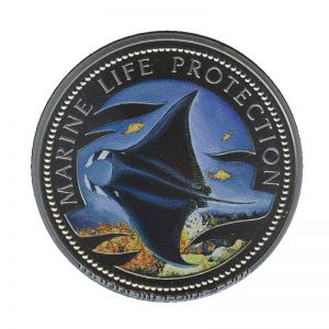 1999 Republic of Palau 1 Dollar Coin 1$ Manta Ray Mermaid with Dolphin Marine Life Protection
